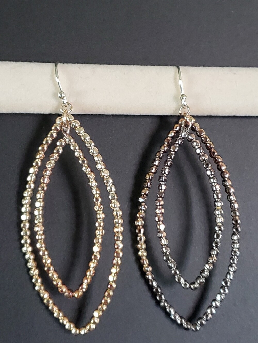 STERLING SILVER Beaded Teardrop Earrings - Gold & Gunmetal